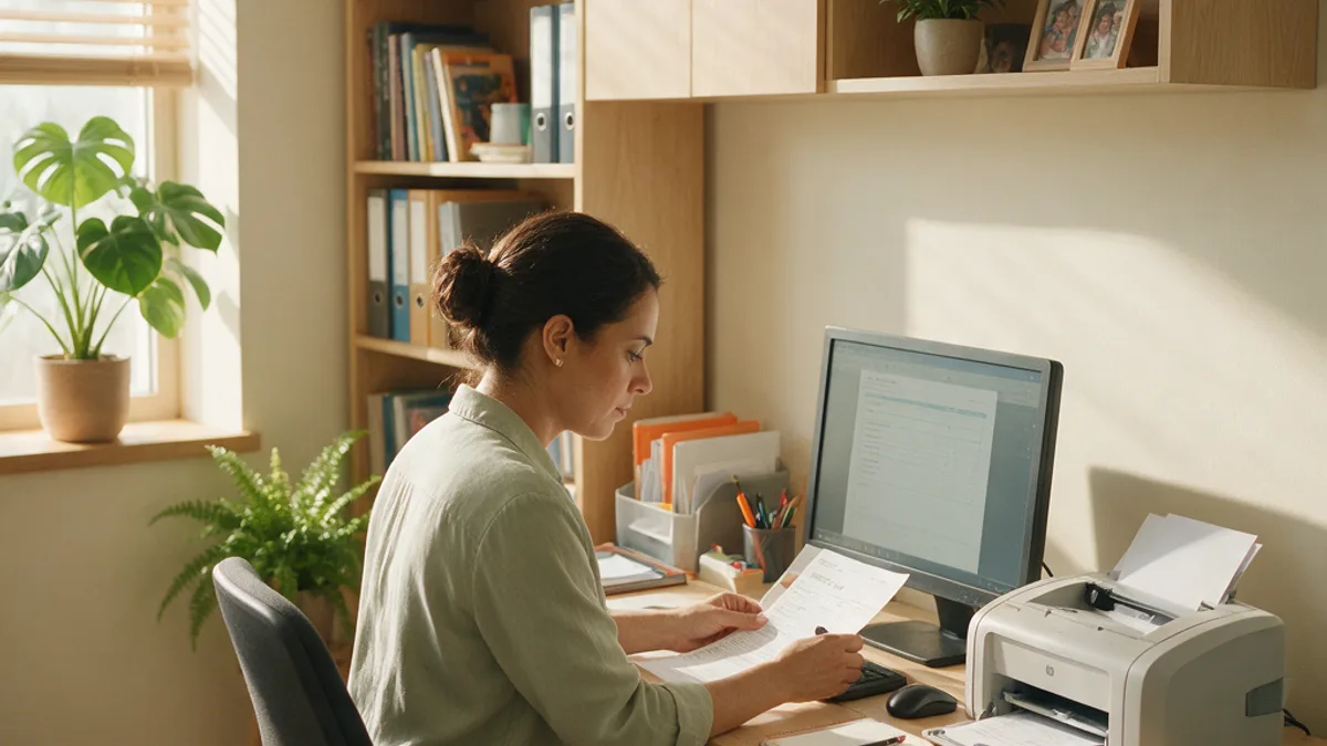 Analista de departamento pessoal gerando guias de recolhimento no computador